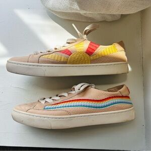 SOLUDOS Rainbow Wave Embroidered Leather Pink Sneakers